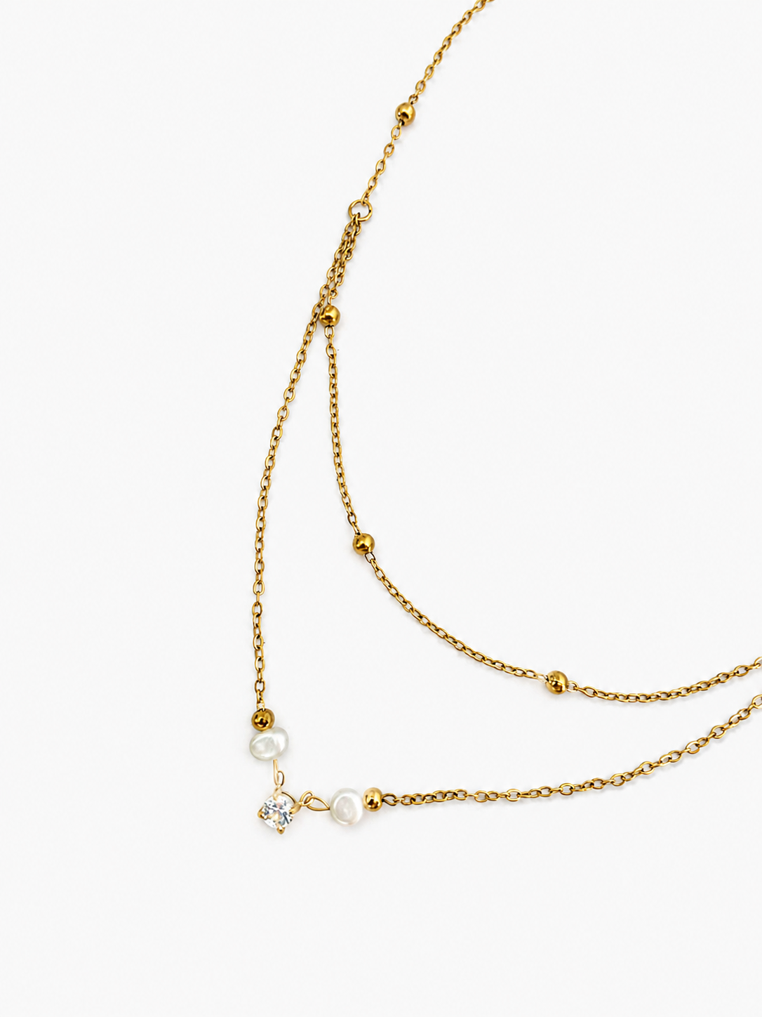 Sparkling Pearl Pendant Layered Beaded Necklace