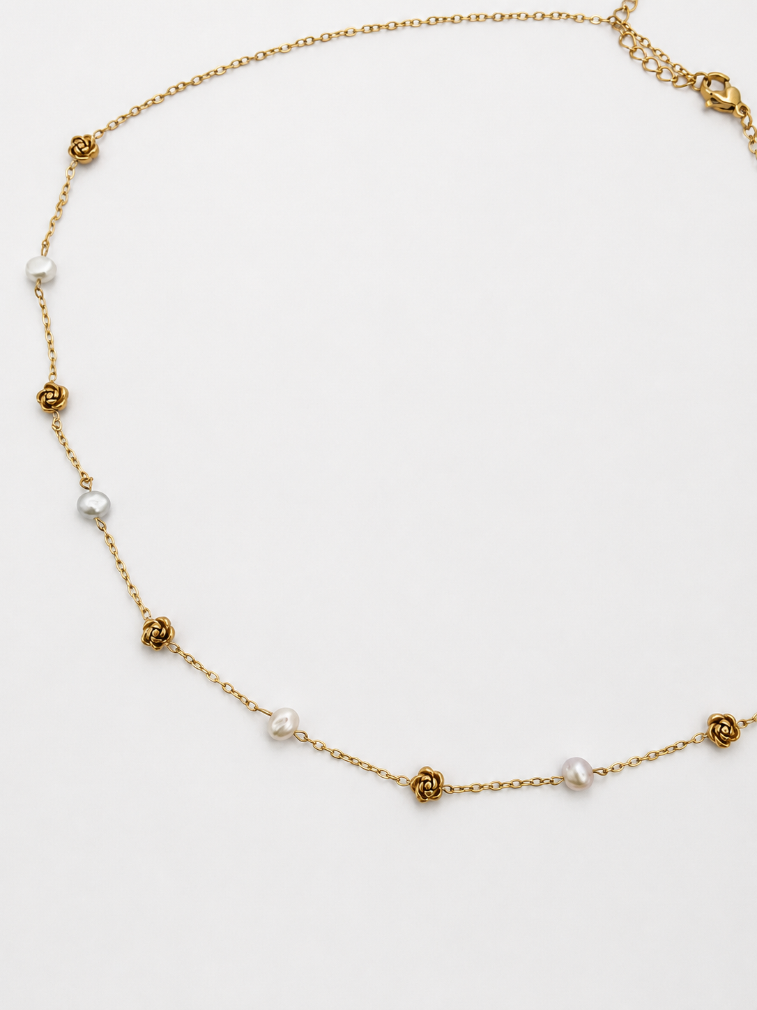 Rose and White Pearl Necklace