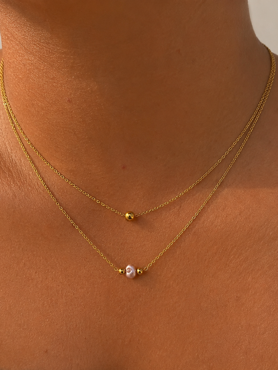 Minimal Double Layer Pink Pearl Necklace