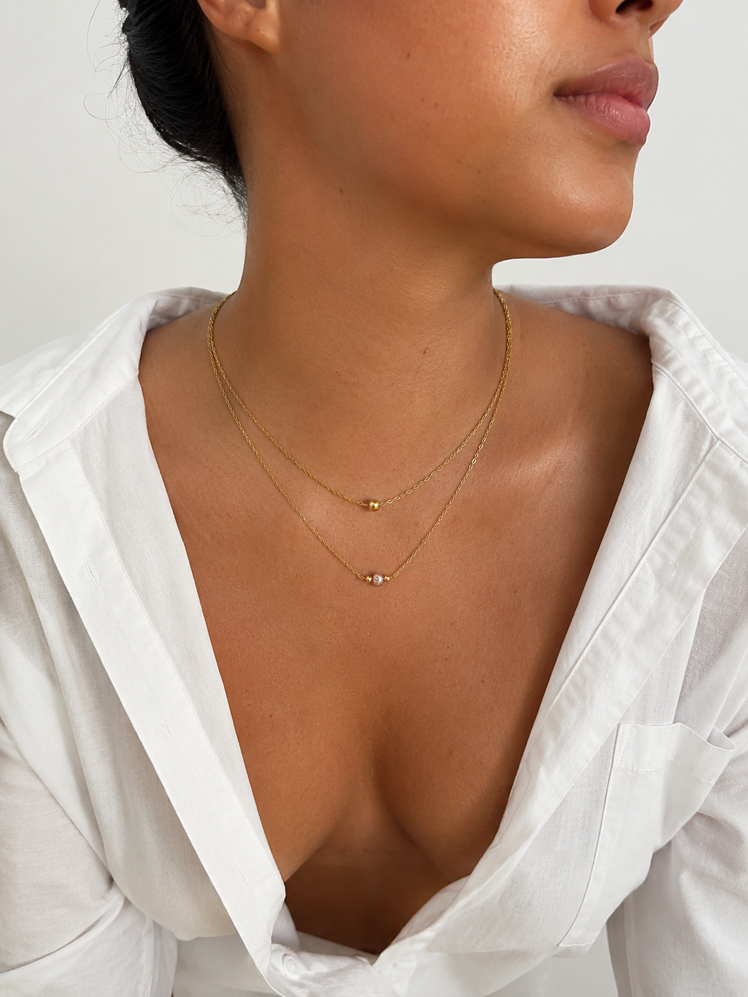 Minimal Double Layer Pink Pearl Necklace