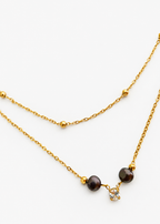 Sparkling Dark Pearl Pendant Layered Beaded Necklace