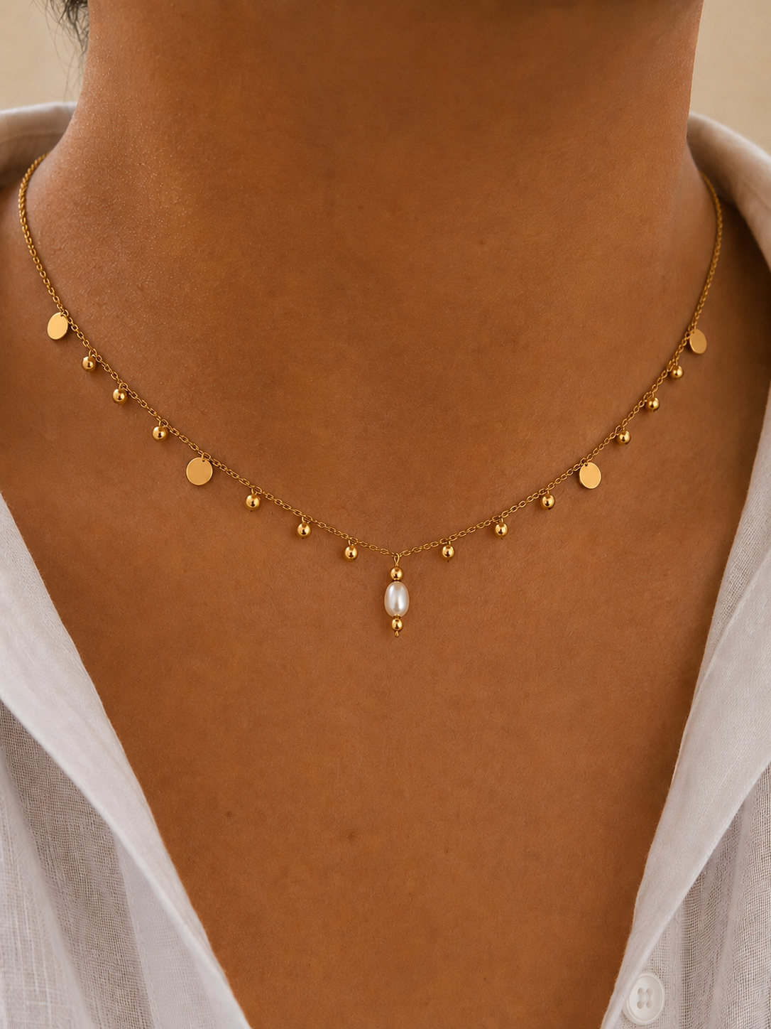 Bead Charms White Pearl Pendant Necklace