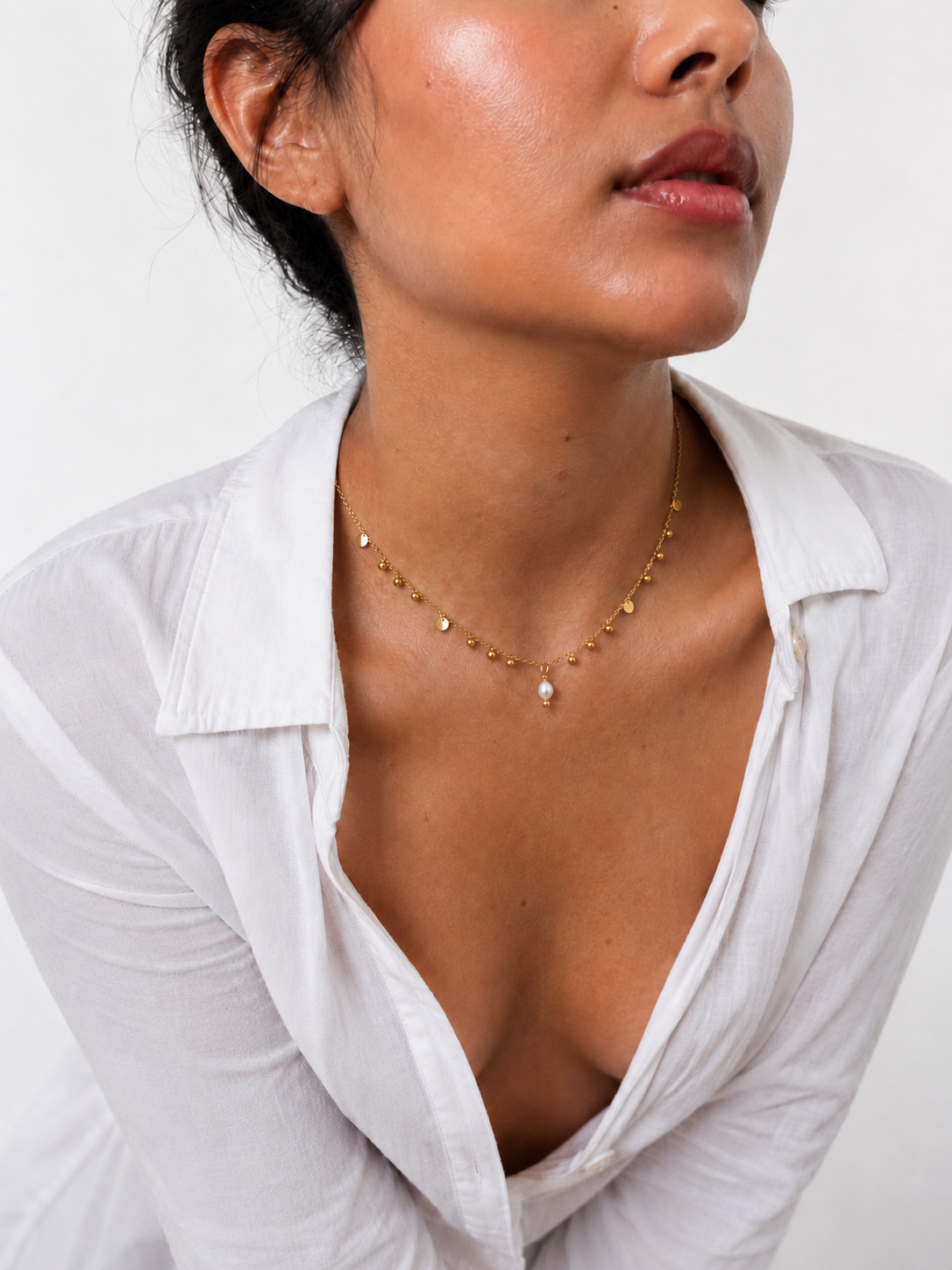 Bead Charms White Pearl Pendant Necklace