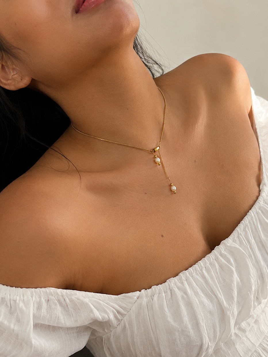 Contemporary Dual Pearl Pendant Necklace