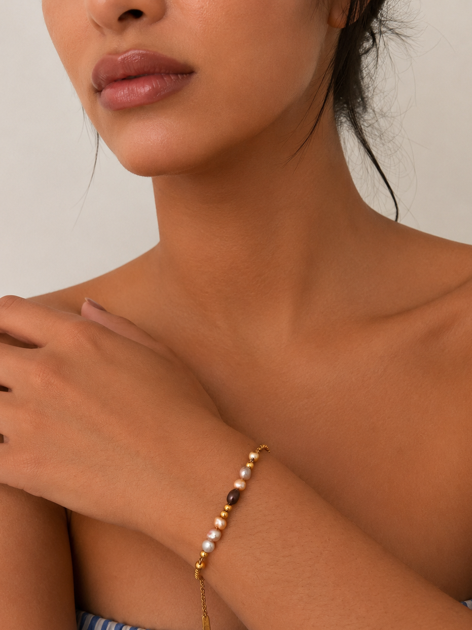 Gold and Grey Pearl Melange Bracelet