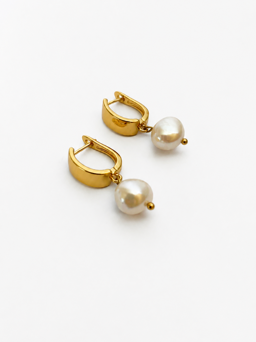 Heirloom Huggie Baroque Round White Pearl Earrings