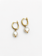 Heirloom Huggie Baroque Round White Pearl Earrings