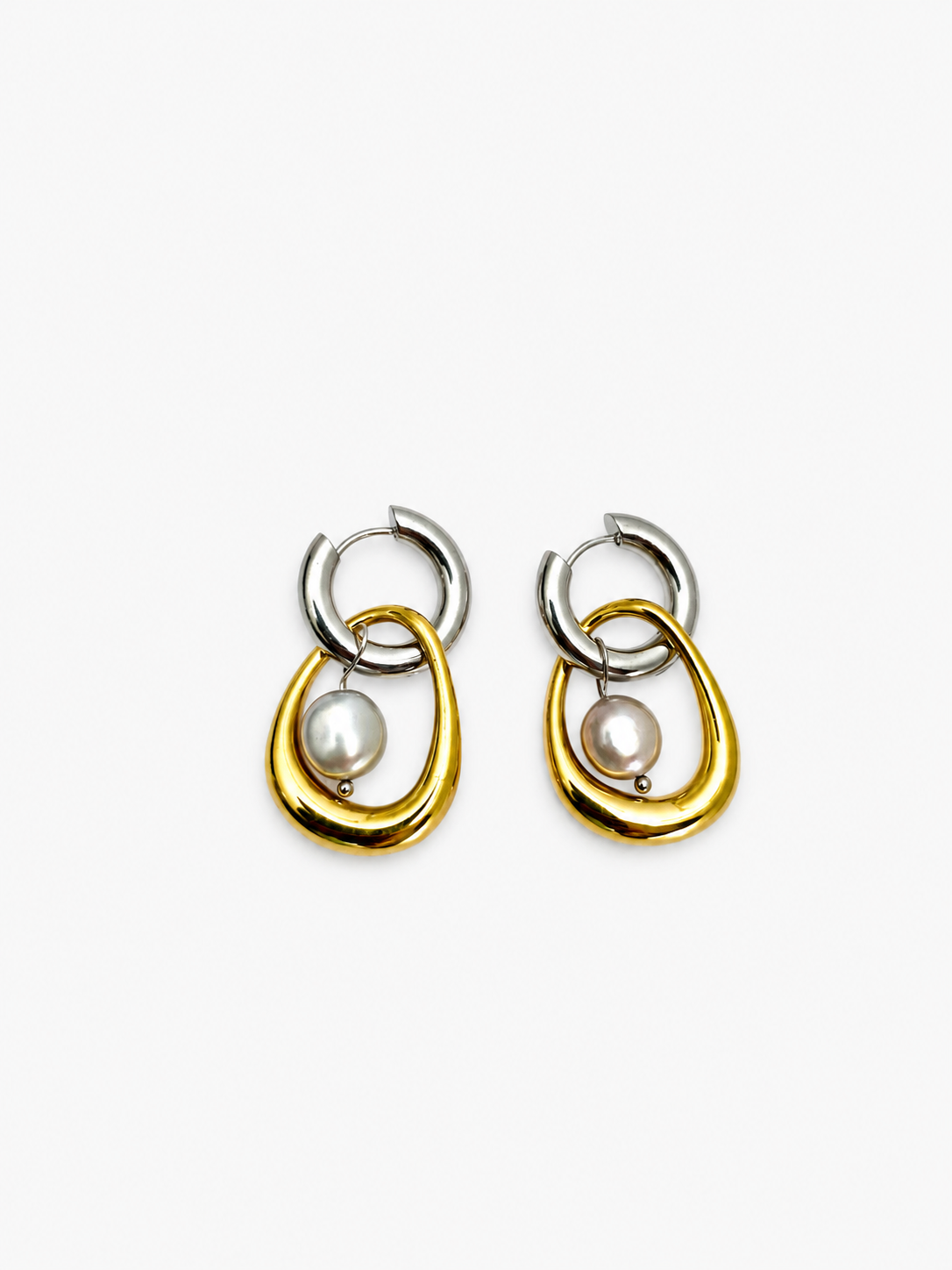 Two toned Hoop Keshi Round Pearl Hoop Earrings