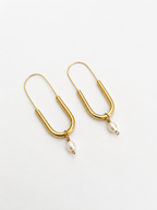 Paperclip Oval White Pearl Earrings