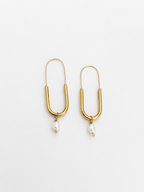 Paperclip Oval White Pearl Earrings
