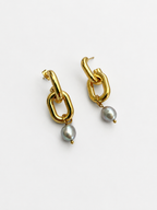 Link Drop Baroque Grey Pearl Earrings
