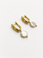 Rectangle Coin Pearl Drop Earrings