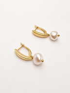 Pandan Leaf Keshi Round White Pearl Earrings