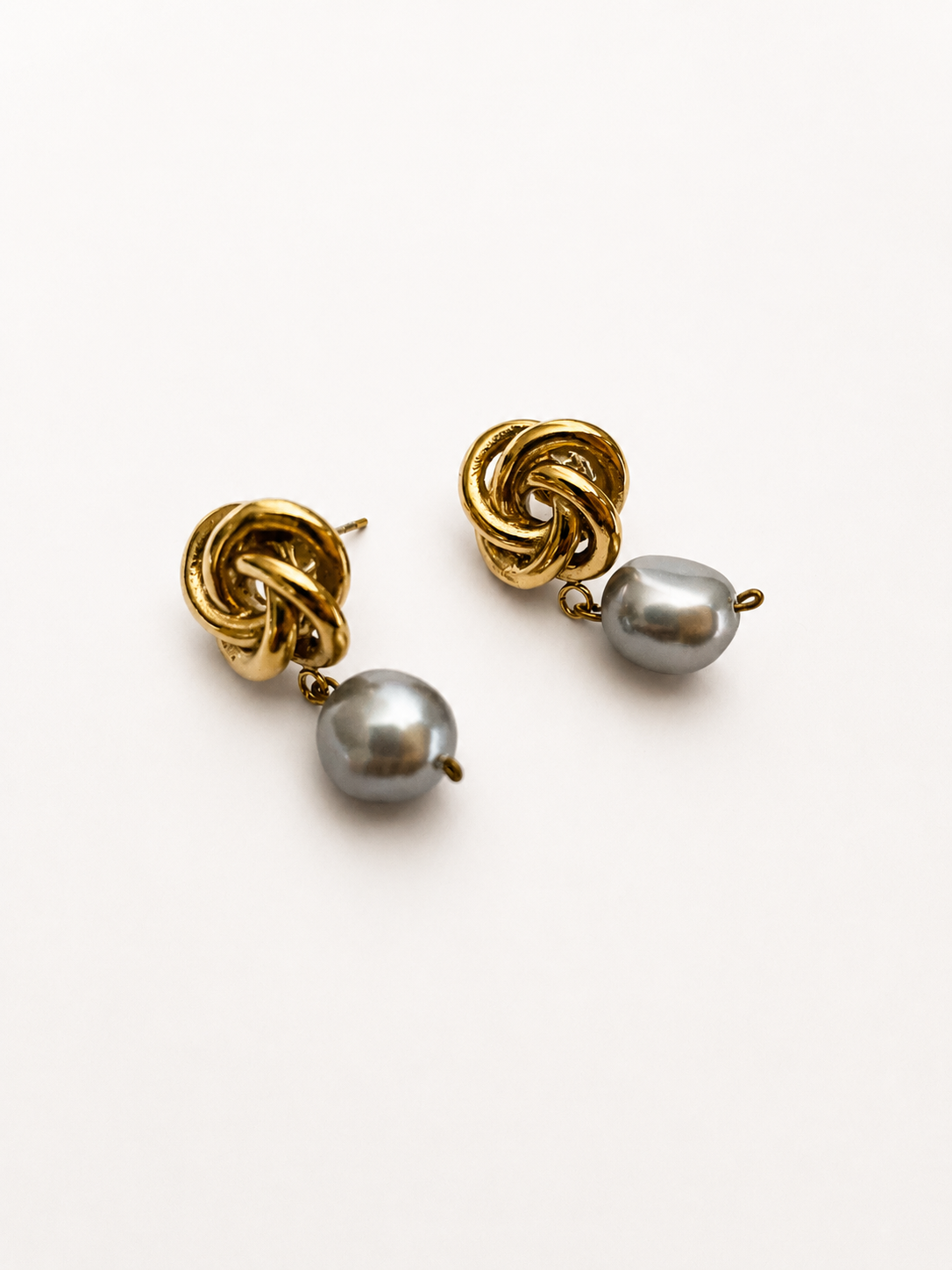 Celtic Knot Baroque Grey Pearl Drop Earrings