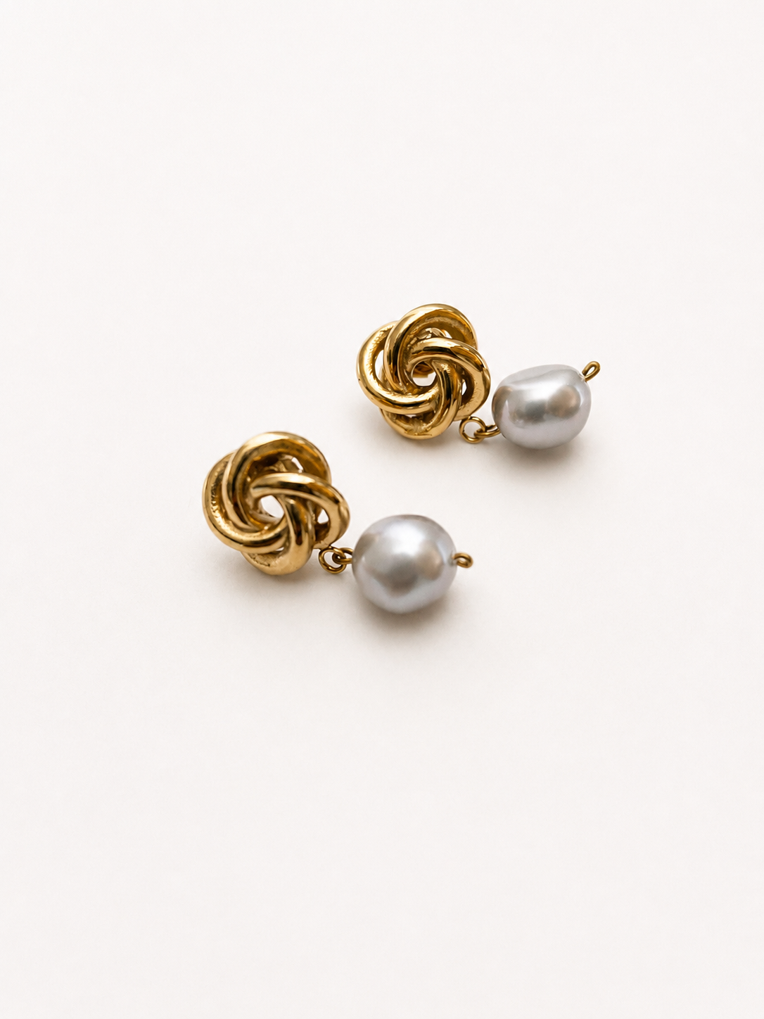 Celtic Knot Baroque Grey Pearl Drop Earrings