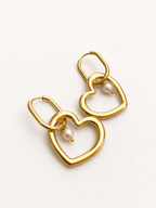 Interlinked Heart Oval White Pearl Earrings