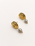 Organic Spiral Oval Grey Pearl Stud Earrings