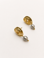 Organic Spiral Oval Grey Pearl Stud Earrings