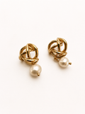 Love Knot Baroque Round White Pearl Earrings