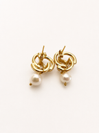 Love Knot Baroque Round White Pearl Earrings