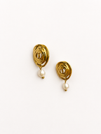 Organic Spiral Oval White Pearl Stud Earrings