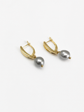 Pandan Leaf Keshi Round Grey Pearl Earrings