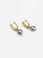 Pandan Leaf Keshi Round Grey Pearl Earrings