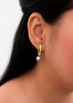 Pandan Leaf Keshi Round Grey Pearl Earrings