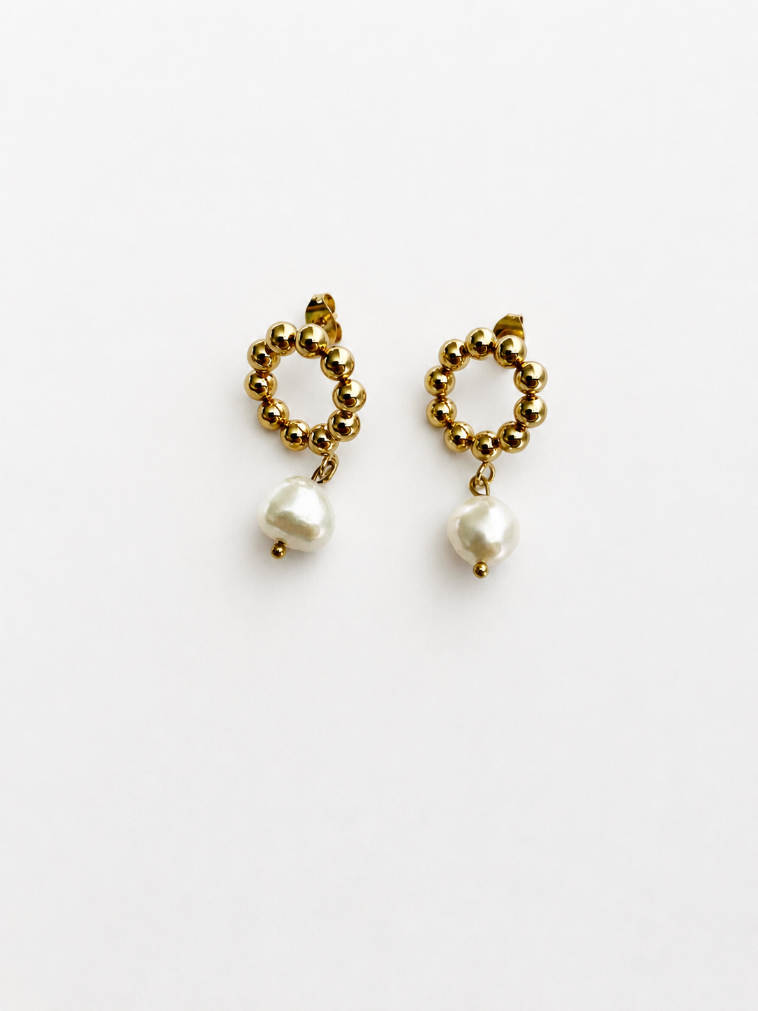 Beaded Baroque Round Pearl Drop Earrings
