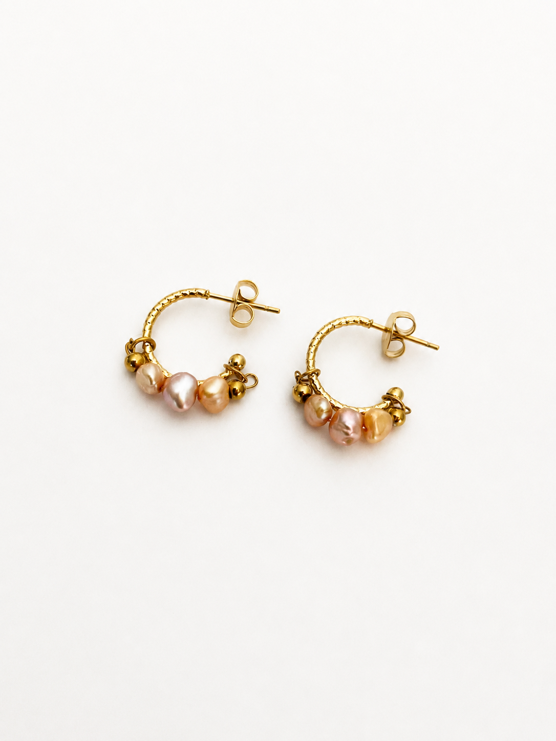 Gold and Pink Pearl Creole Earrings