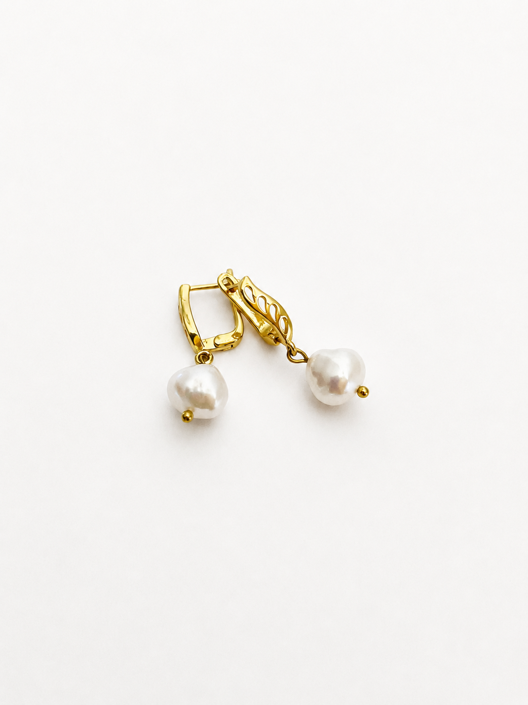 Baroque Round White Pearl Drop Earrings