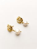 Nordic Knot Baroque Round White Pearl Earrings