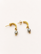 Half Moon Grey Pearl Huggie Earrings