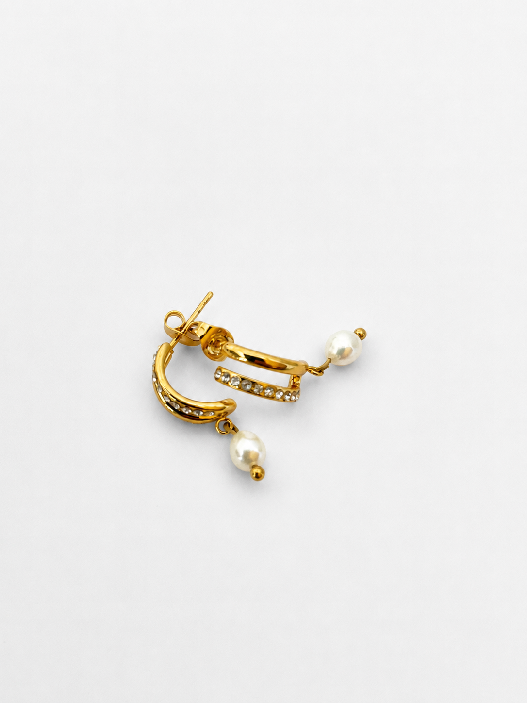 Half Moon White Pearl Huggie Earrings