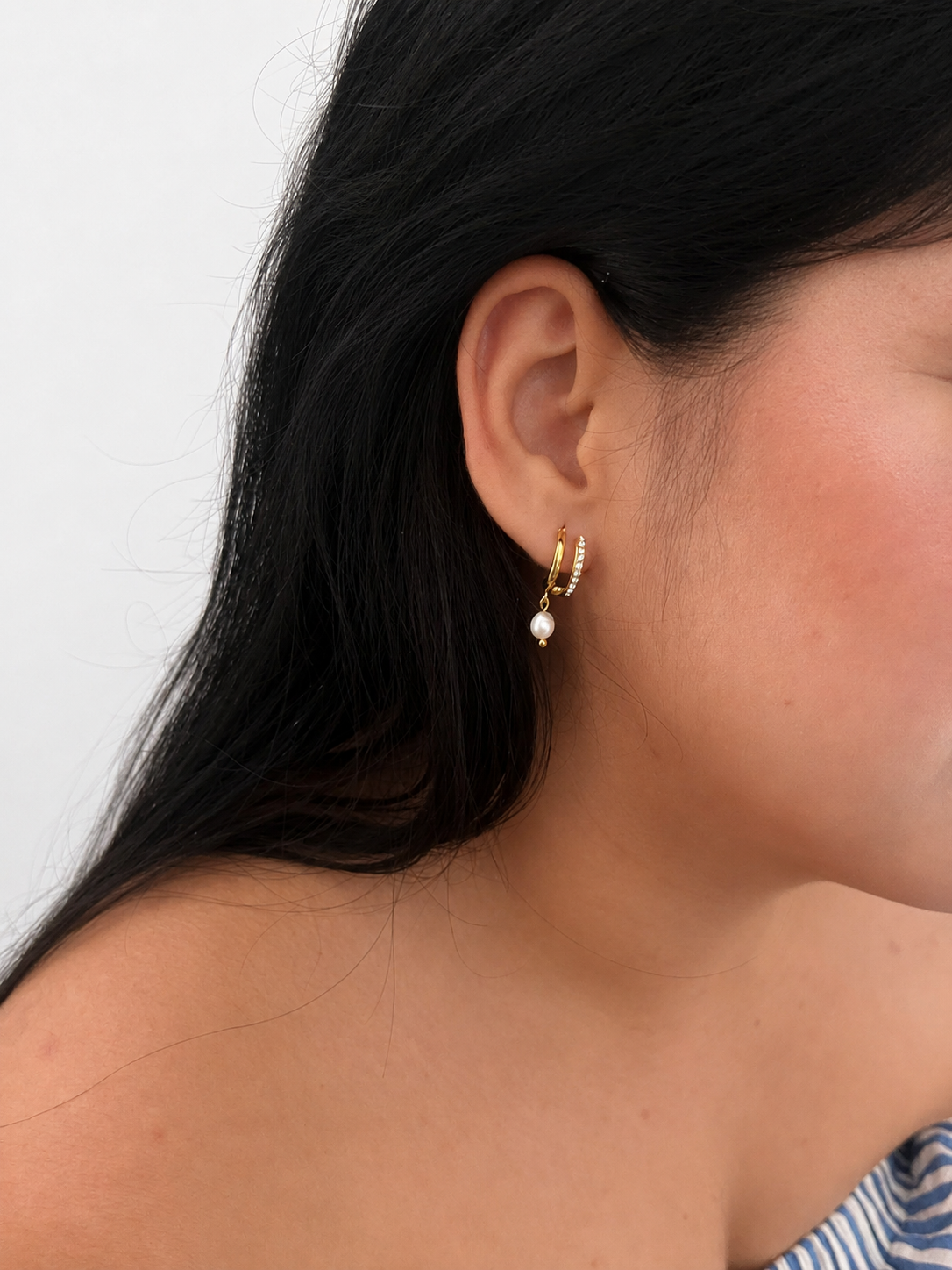 Half Moon White Pearl Huggie Earrings