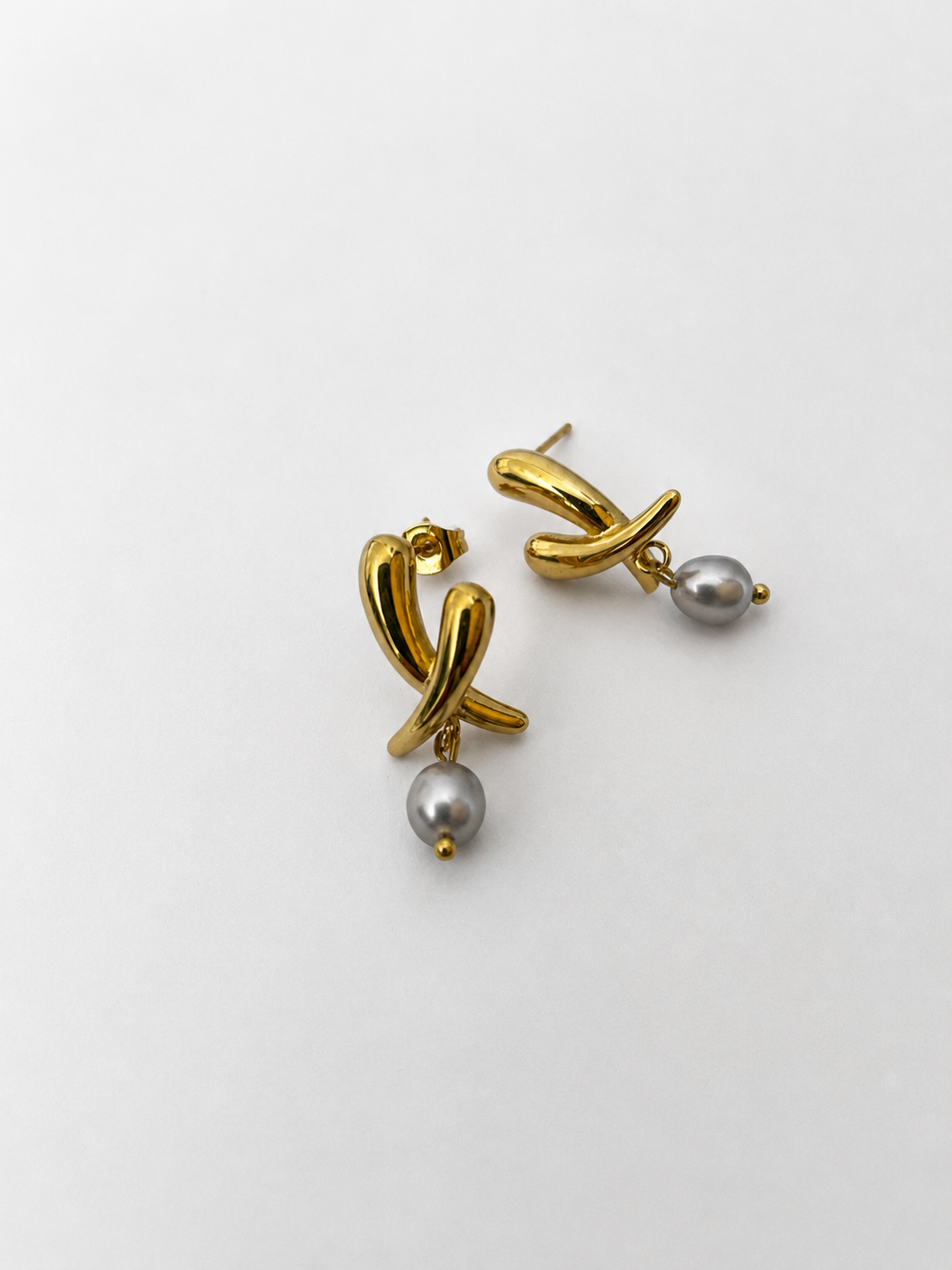 Cross Grey Pearl Stud Earrings