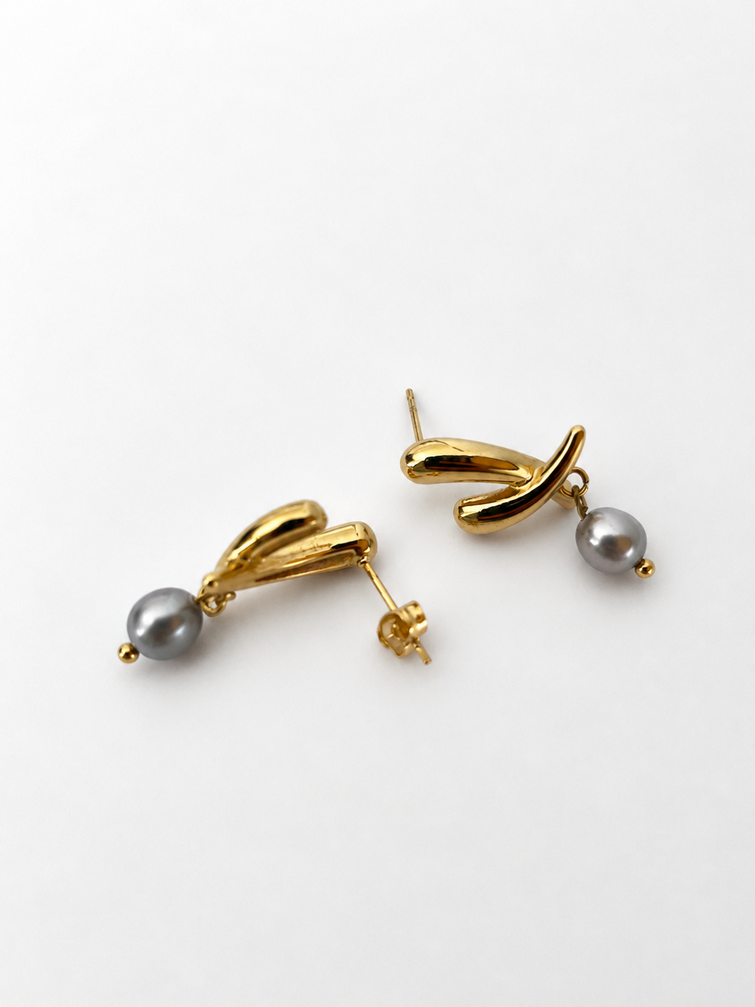 Cross Grey Pearl Stud Earrings
