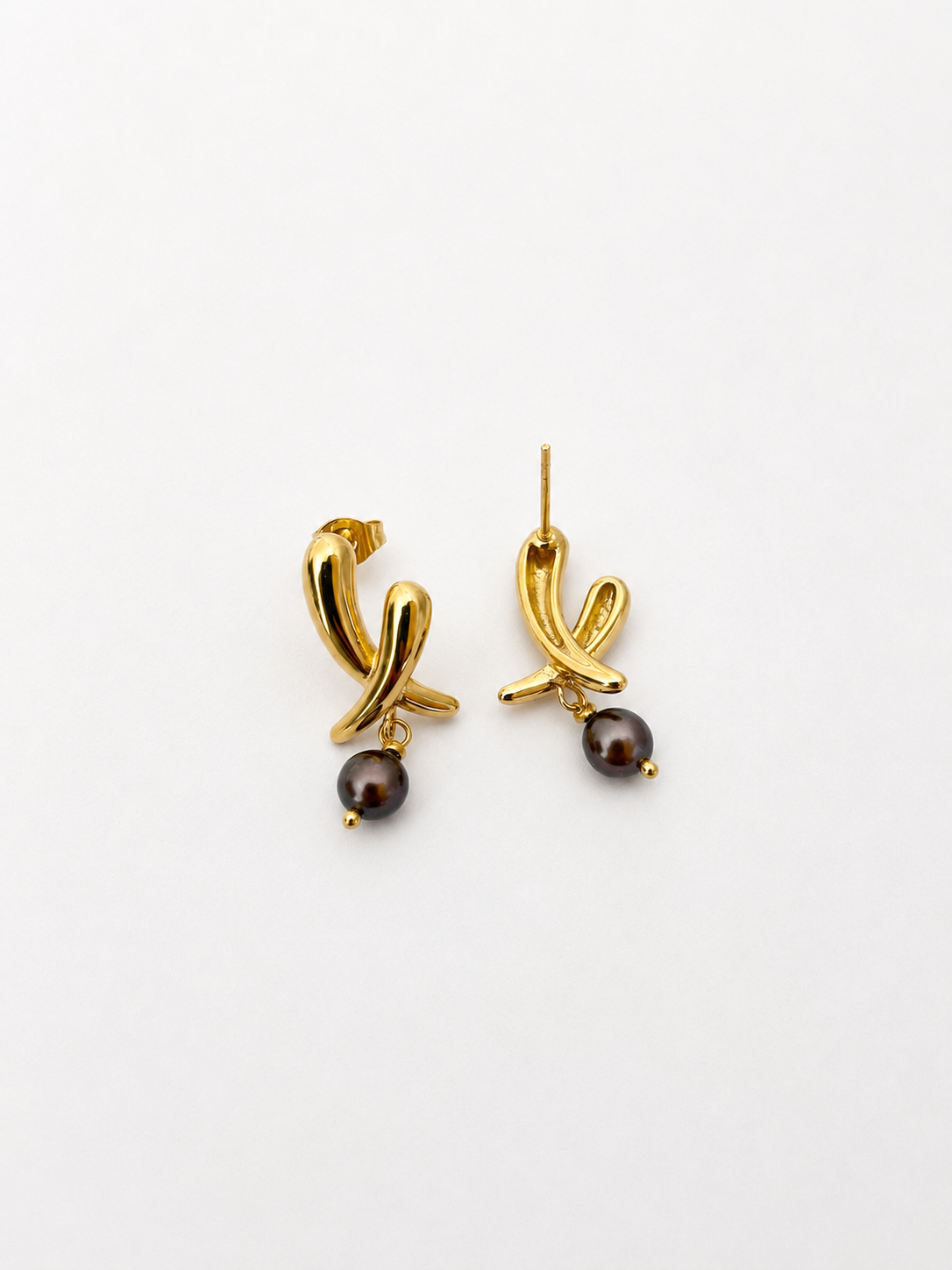 Cross Dark Pearl Stud Earrings