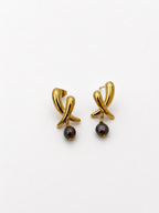 Cross Dark Pearl Stud Earrings