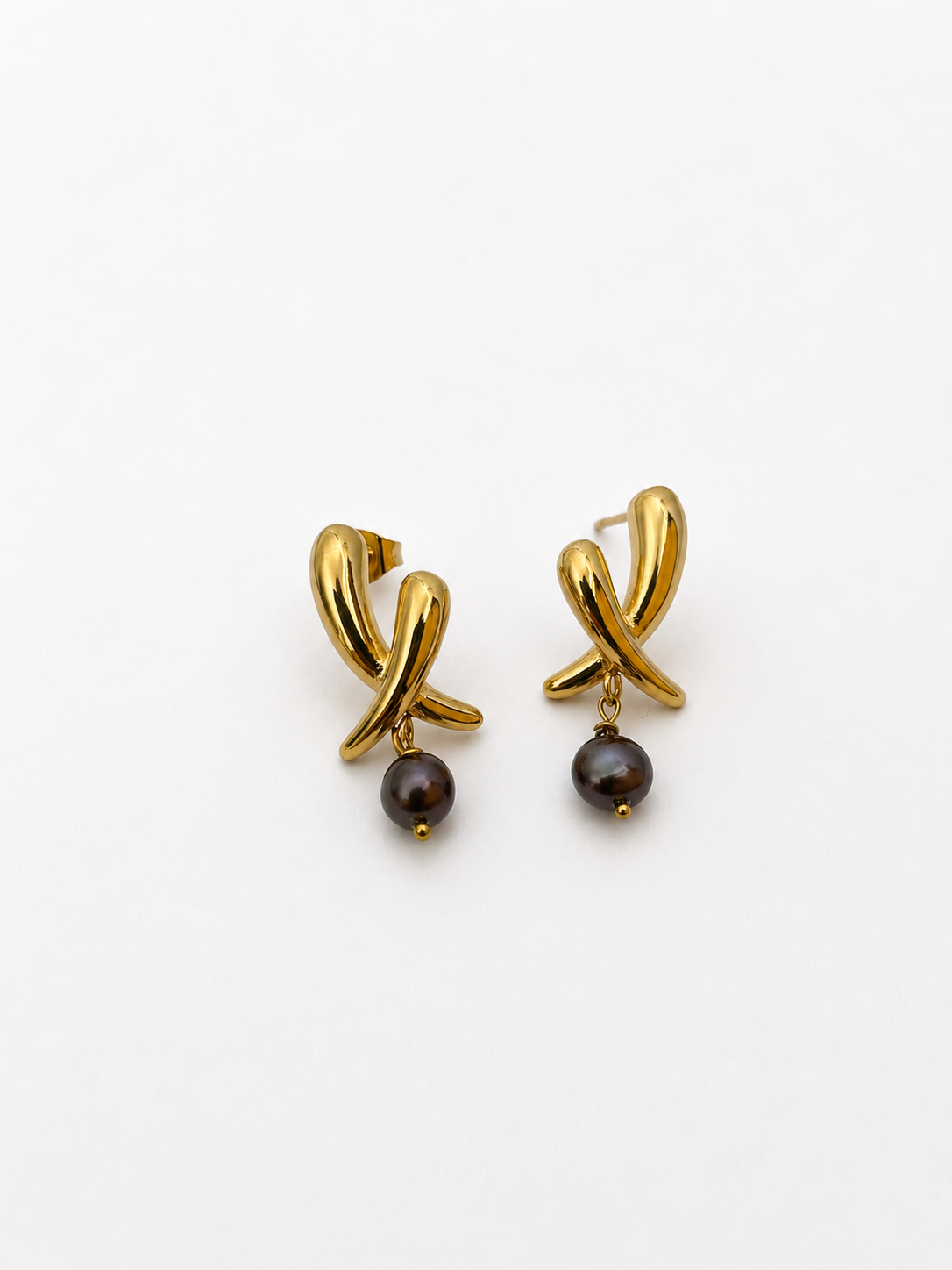 Cross Dark Pearl Stud Earrings