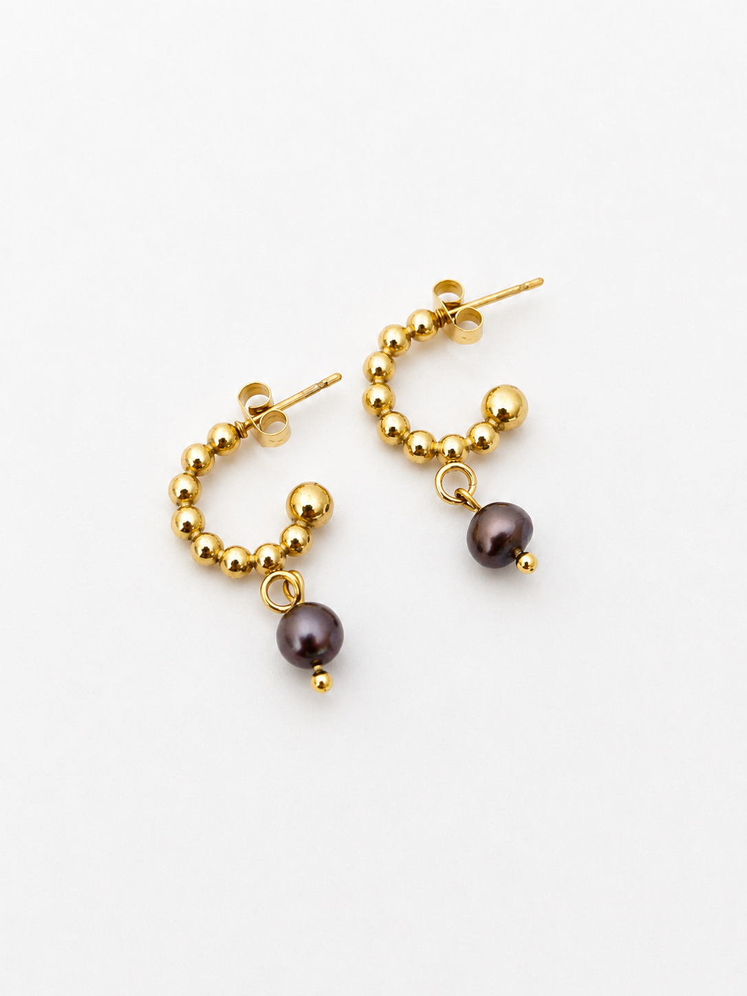 Beaded Dark Pearl Huggie Earrings