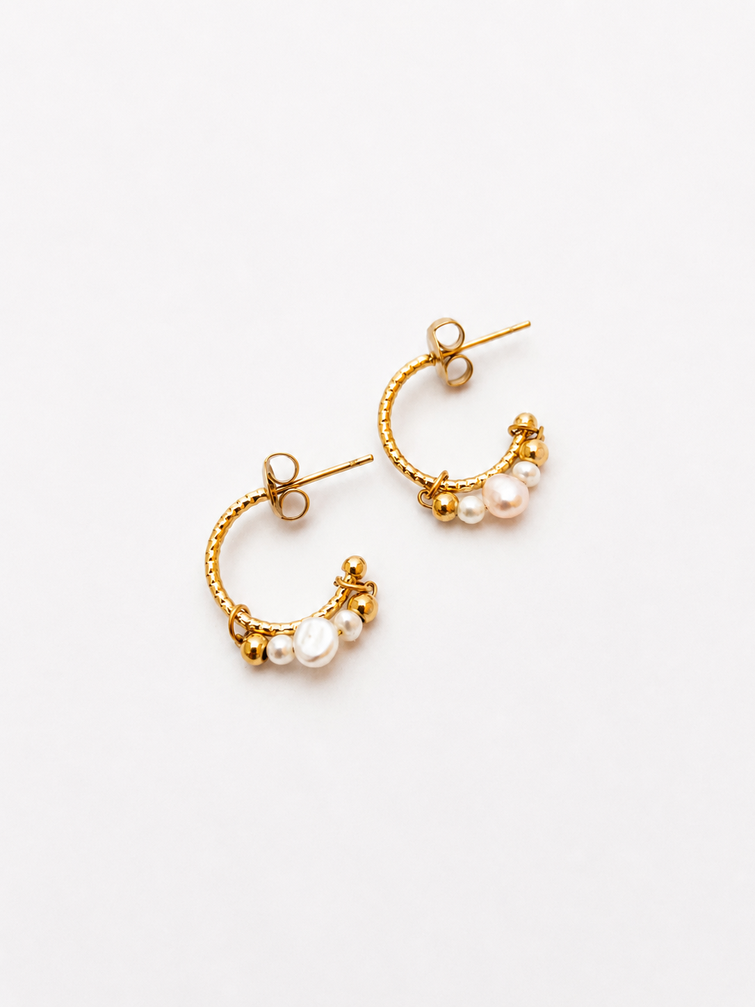 White Keshi Pearl Creole Earrings