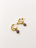 Small Triple Hoop Dark Pearl Earrings
