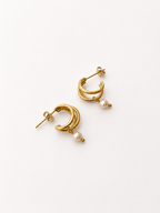 Small Triple Hoop White Pearl Earrings