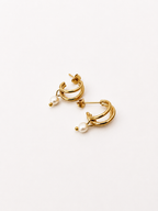 Small Triple Hoop White Pearl Earrings