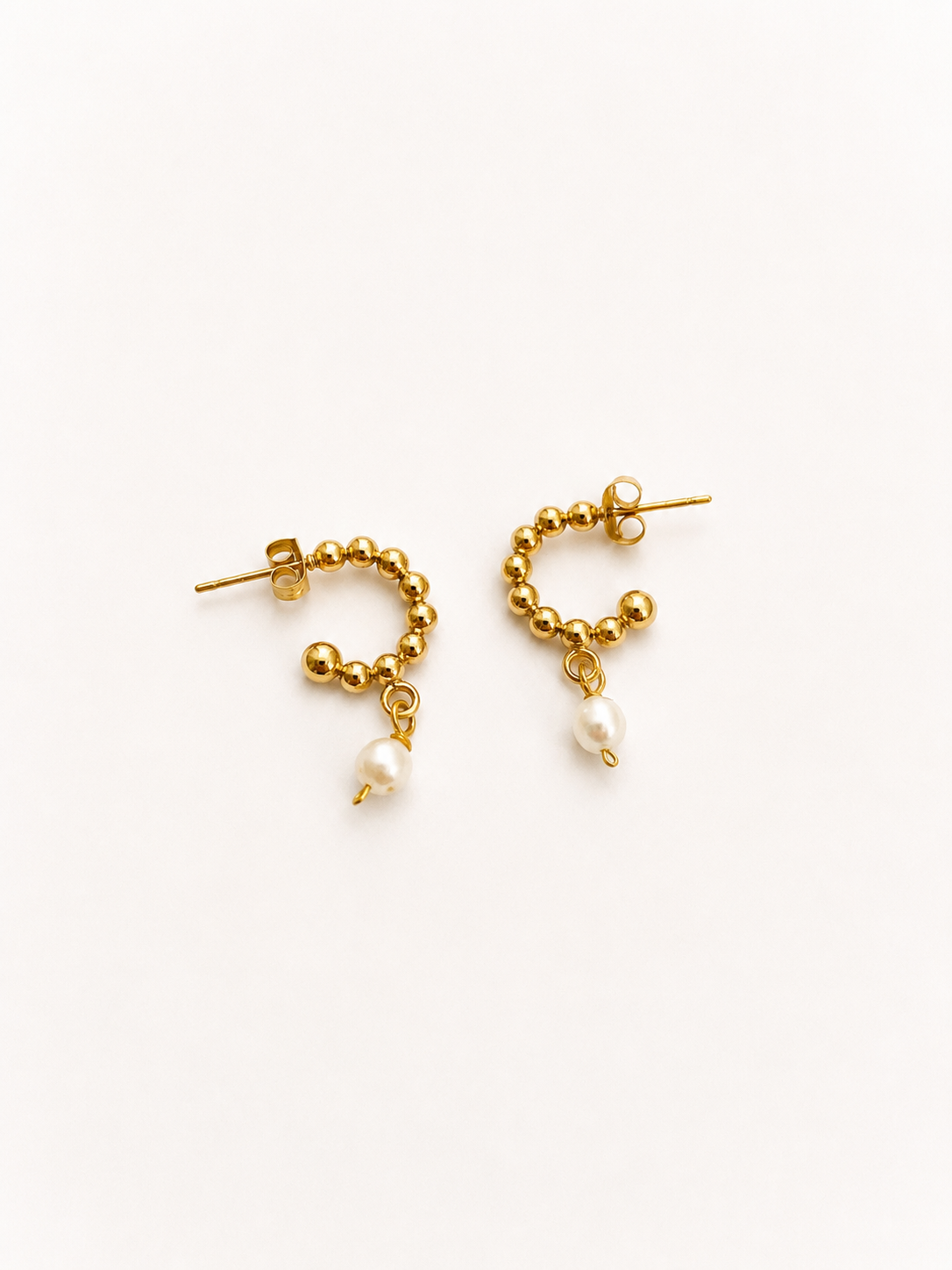 Beaded White Pearl Huggie Earrings