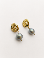 Nordic Knot Baroque Round Grey Pearl Earrings