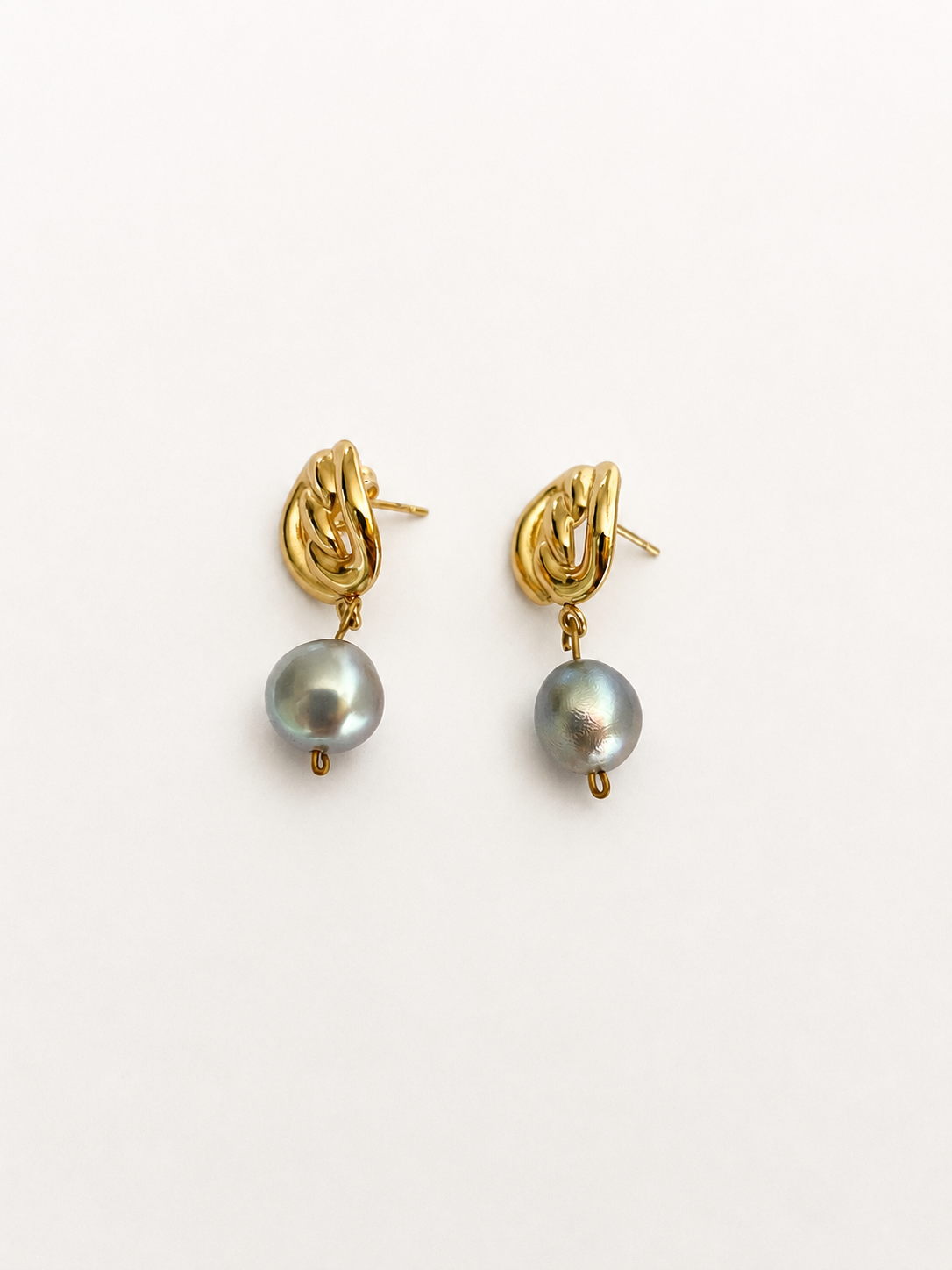 Nordic Knot Baroque Round Grey Pearl Earrings