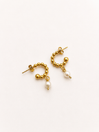 Beaded White Pearl Huggie Earrings