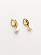 Pebble Baroque Round White Pearl Earrings